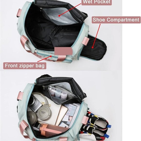 Small Gym Bag for Women, Travel Duffle Bag Carry On Weekender Bag with Shoe Comp - Picture 7 of 7